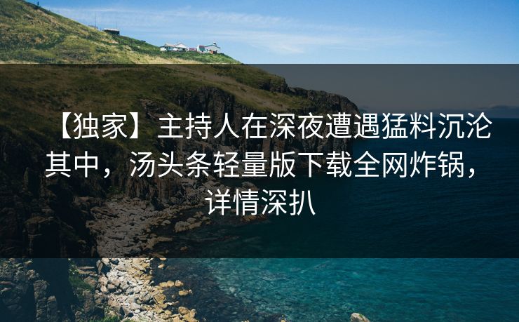 【独家】主持人在深夜遭遇猛料沉沦其中，汤头条轻量版下载全网炸锅，详情深扒