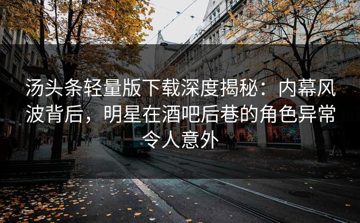 汤头条轻量版下载深度揭秘:内幕风波背后,明星在酒吧后巷的角色异常令人意外 汤头条轻量版下载深度揭秘:内幕风波背后,明星在酒吧后巷的角色异常令人意外