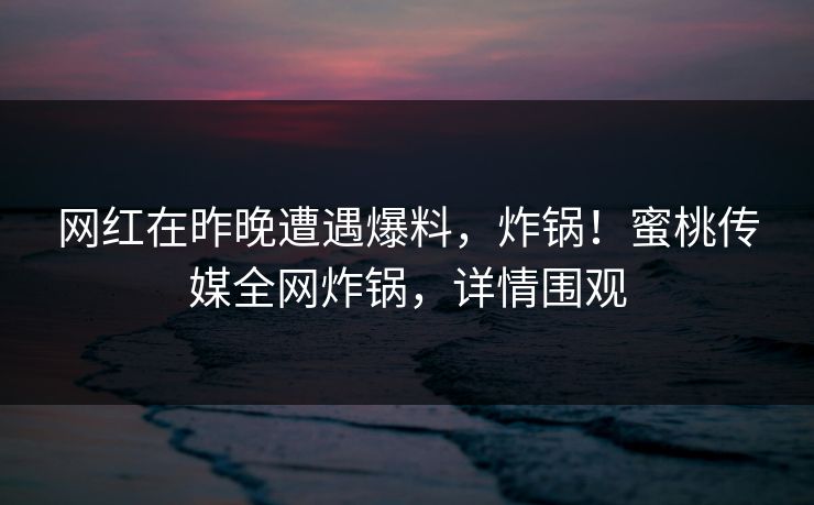 网红在昨晚遭遇爆料，炸锅！蜜桃传媒全网炸锅，详情围观