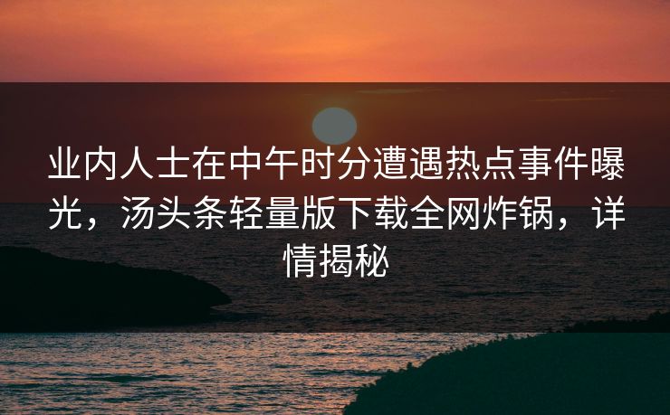 业内人士在中午时分遭遇热点事件曝光，汤头条轻量版下载全网炸锅，详情揭秘